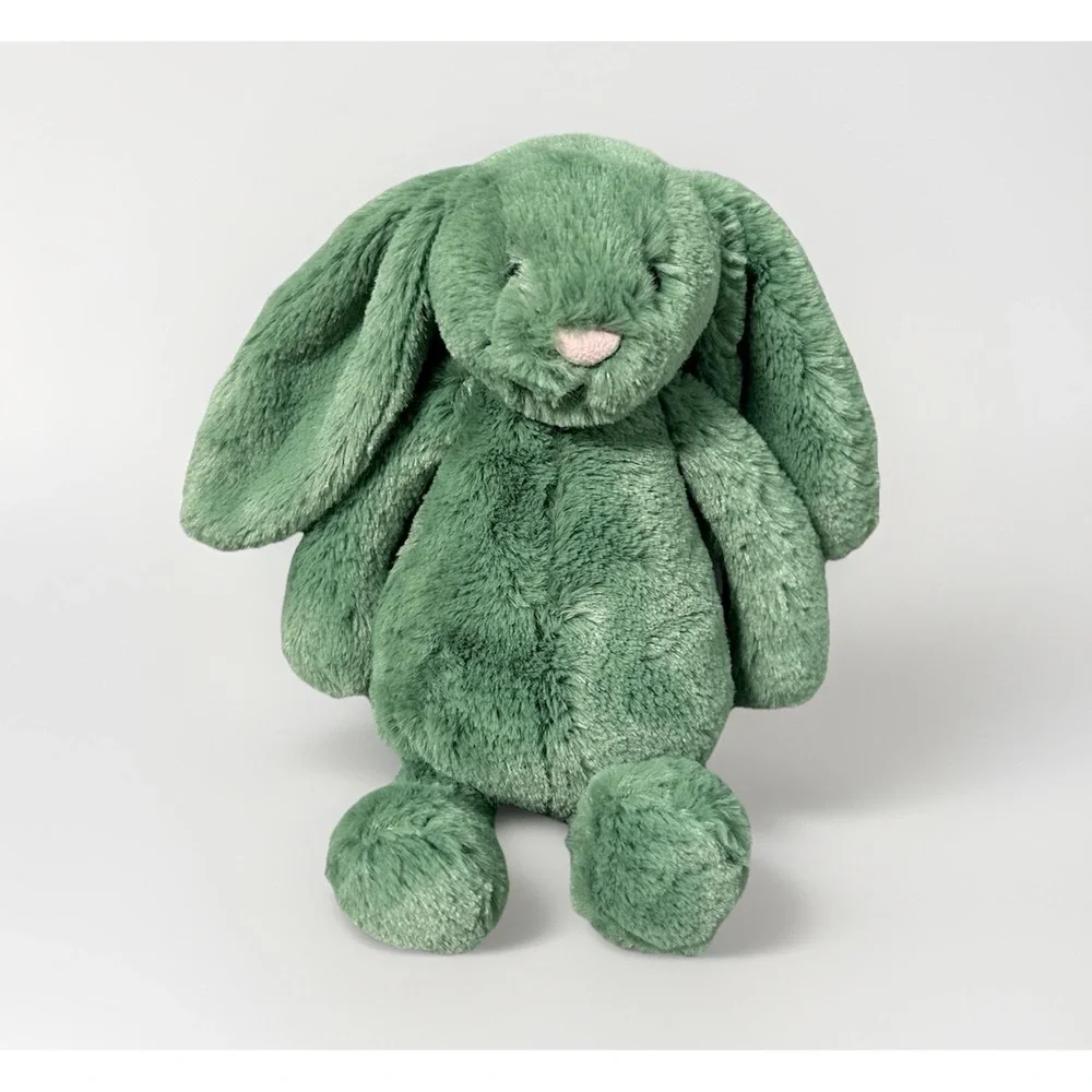 Retired Jellycat Little Bashful Ivy Bunny - Small Super Soft - Pink Nose - Green